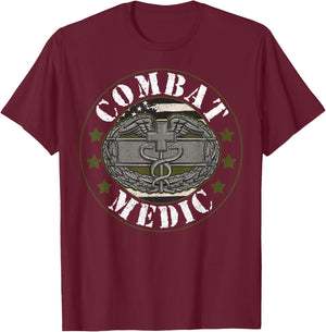 Combat Medic Veteran Proud Military Medical Personnel Doc T-Shirt - T-Shirt | Maroon