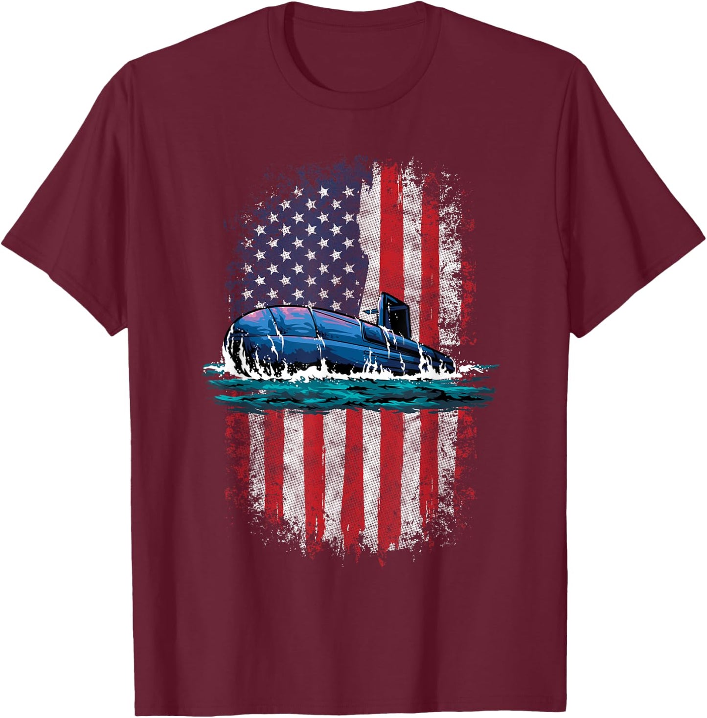 Submarine Veteran American Flag Patriotic Submariner T-Shirt - T-Shirt | Maroon