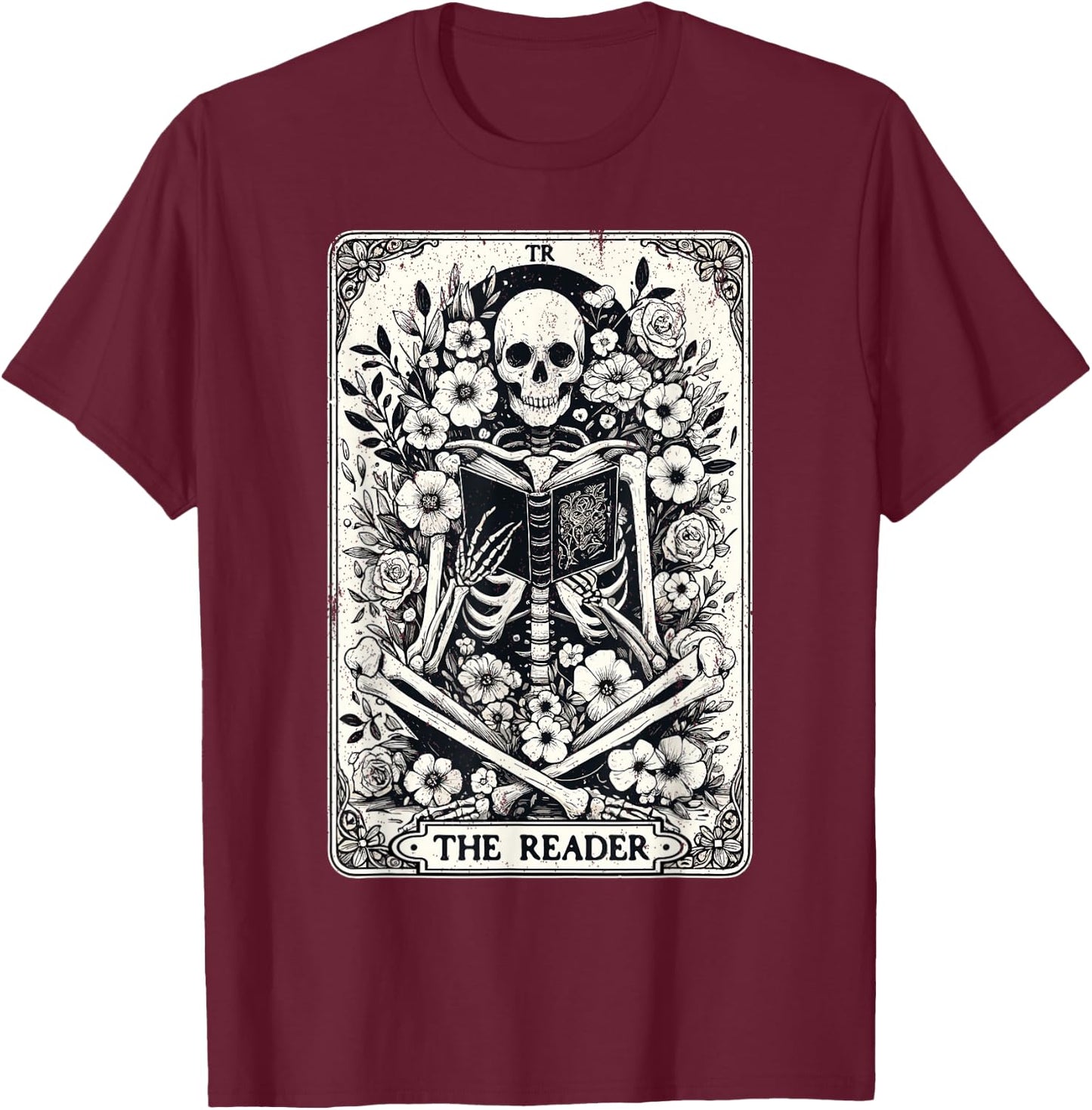 The Reader Skeleton Book Lover Tarot Card Reading Funny Book T-Shirt - T-Shirt | Maroon