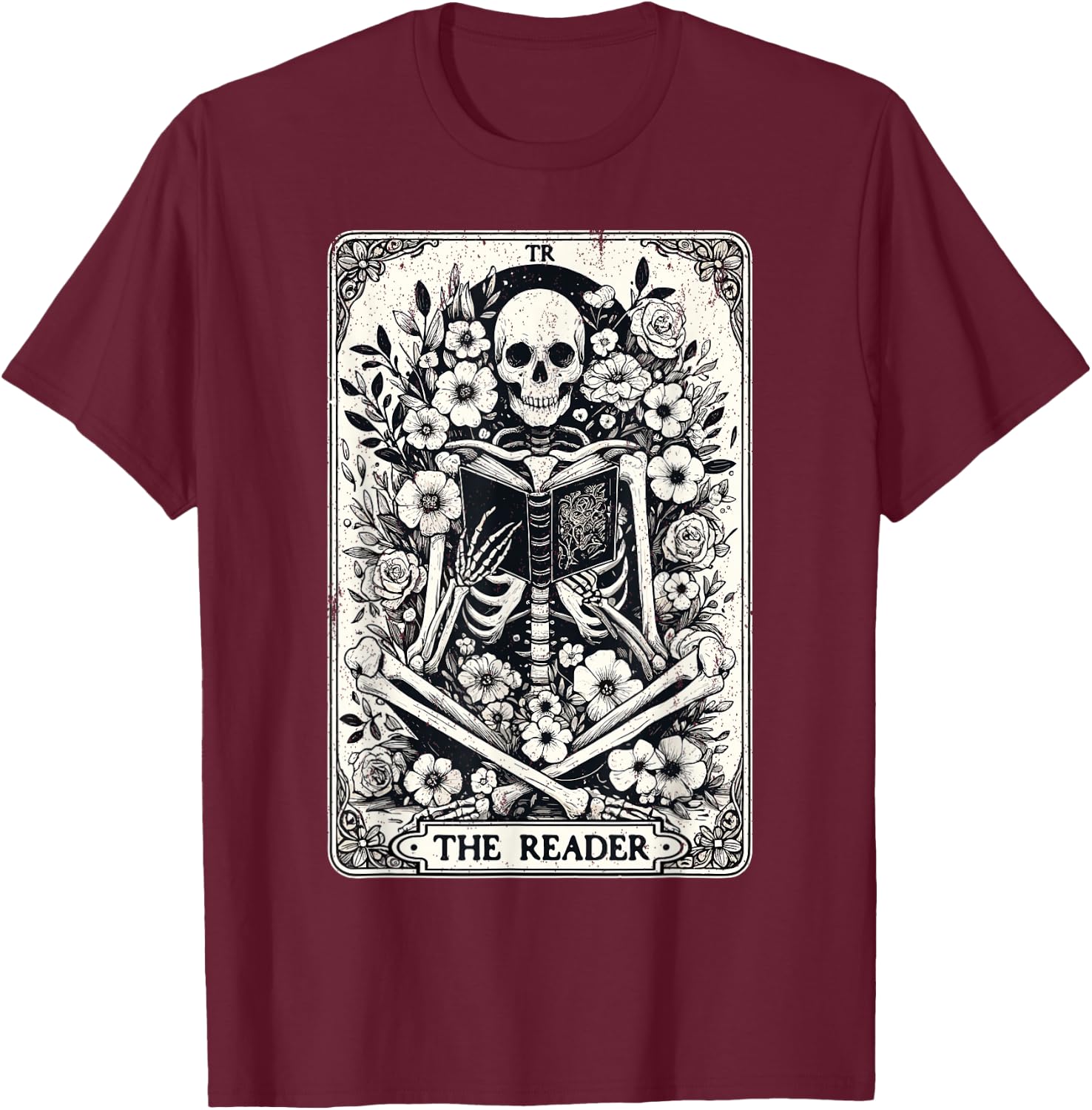 The Reader Skeleton Book Lover Tarot Card Reading Funny Book T-Shirt - T-Shirt | Maroon