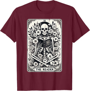 The Reader Skeleton Book Lover Tarot Card Reading Funny Book T-Shirt - T-Shirt | Maroon