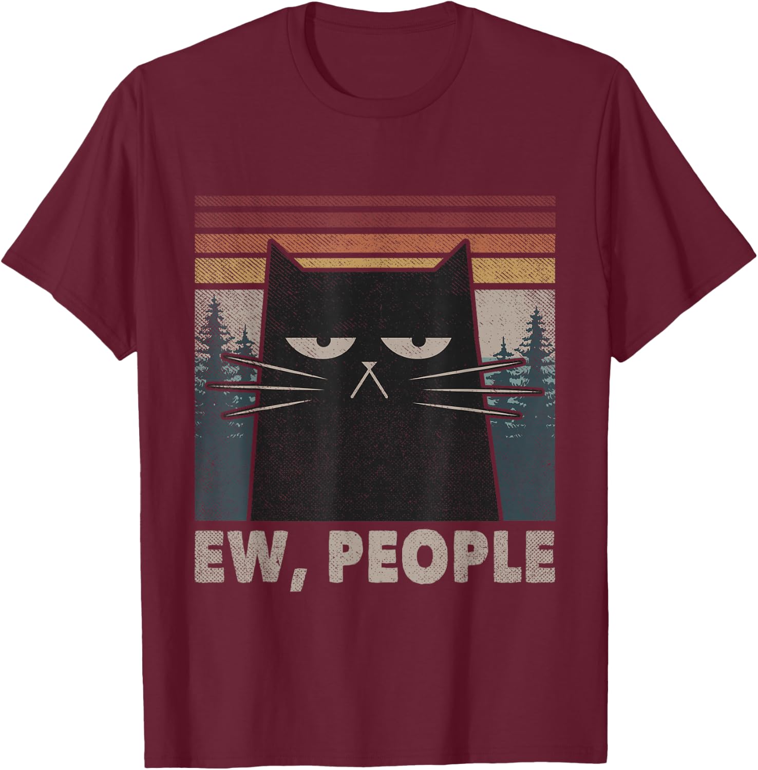 Retro Ew People Black Cat Funny Anti Social Introvert T-Shirt - T-Shirt | Maroon
