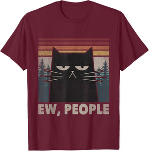 Retro Ew People Black Cat Funny Anti Social Introvert T-Shirt - T-Shirt | Maroon