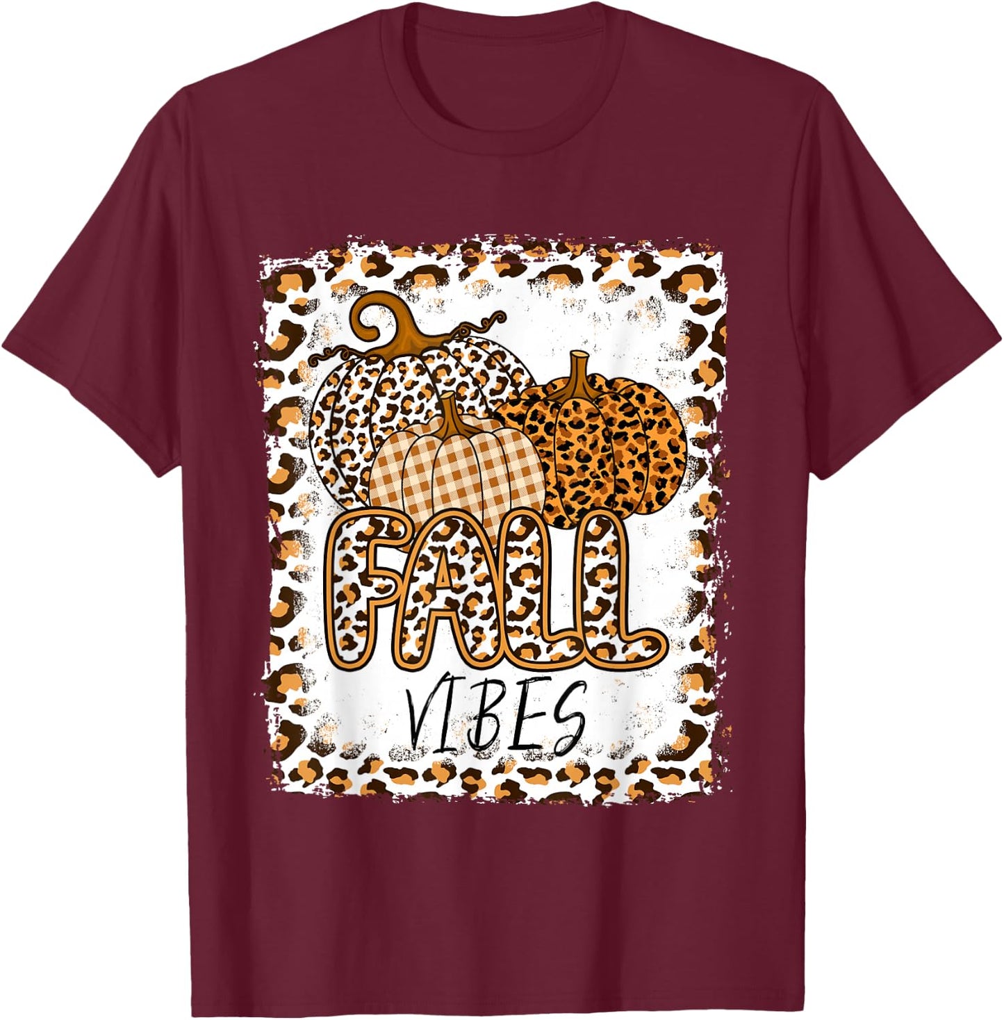Pumpkin Leopard Print Fall Vibes Thanksgiving Autumn Women T-Shirt - T-Shirt | Maroon