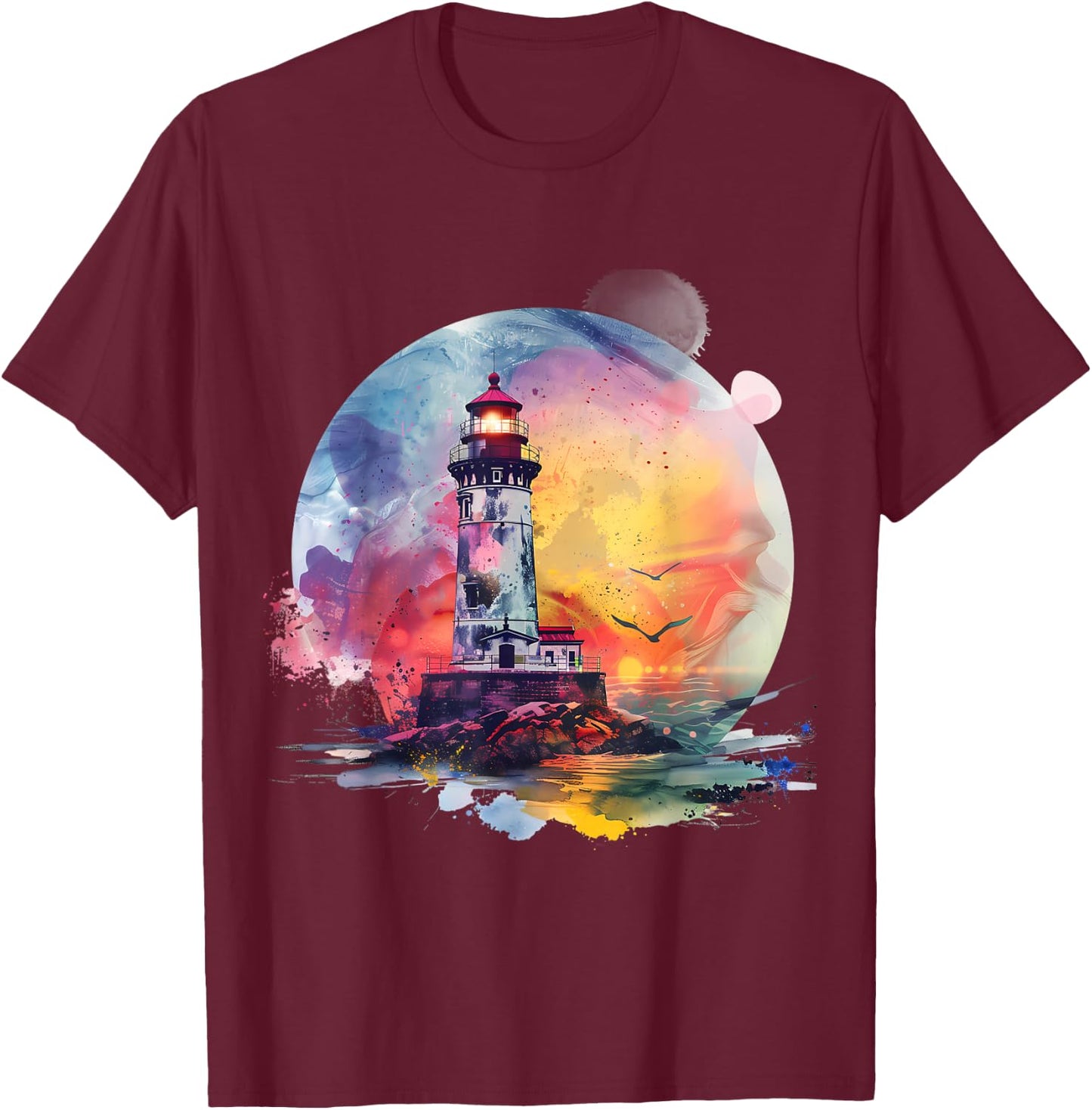 Lighthouse Seaside House Sailing Sea Beach Boating T-Shirt - T-Shirt | Maroon