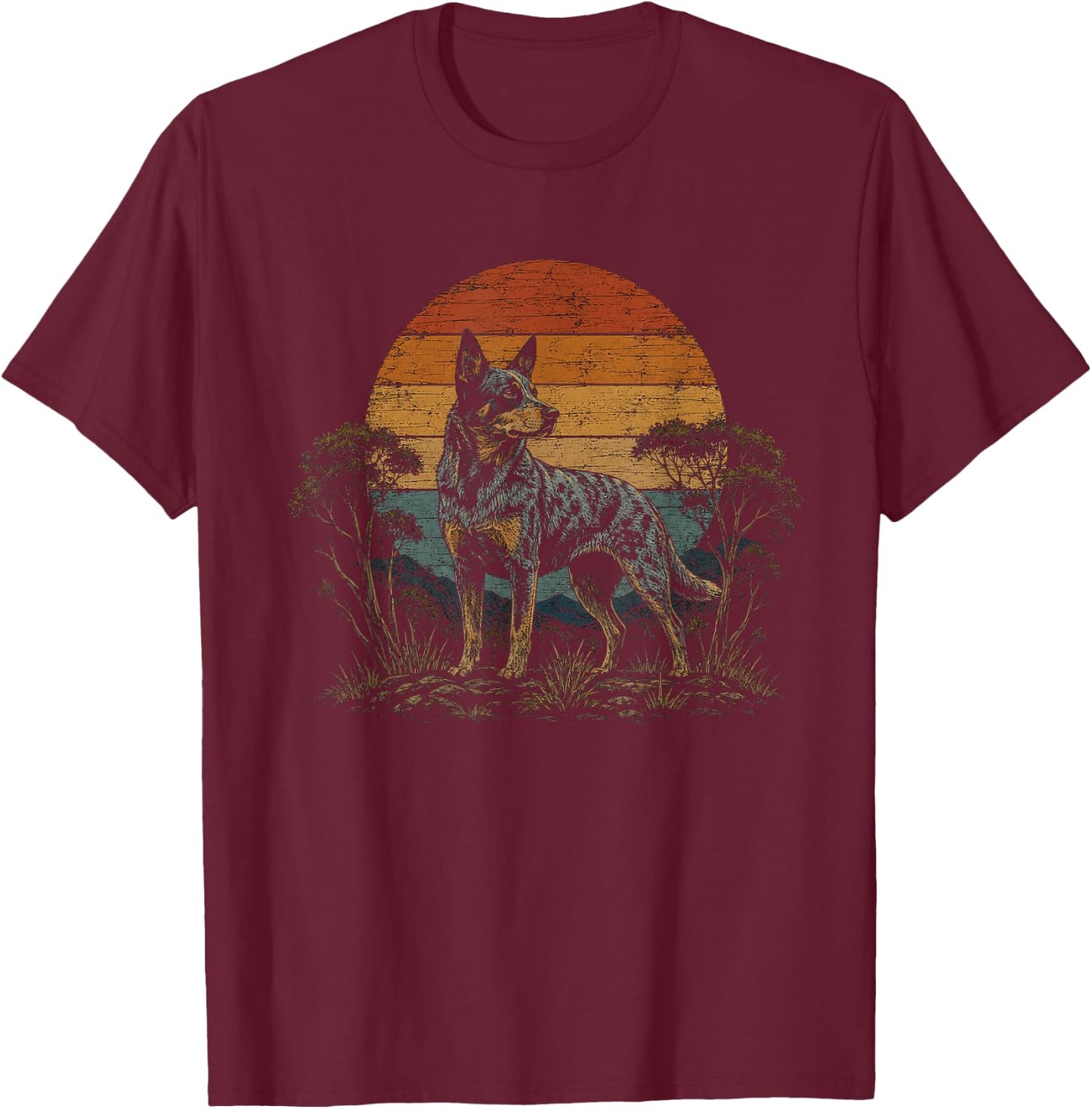 Retro Australian Cattle Dog Blue Heeler Artwork Design T-Shirt - T-Shirt | Maroon