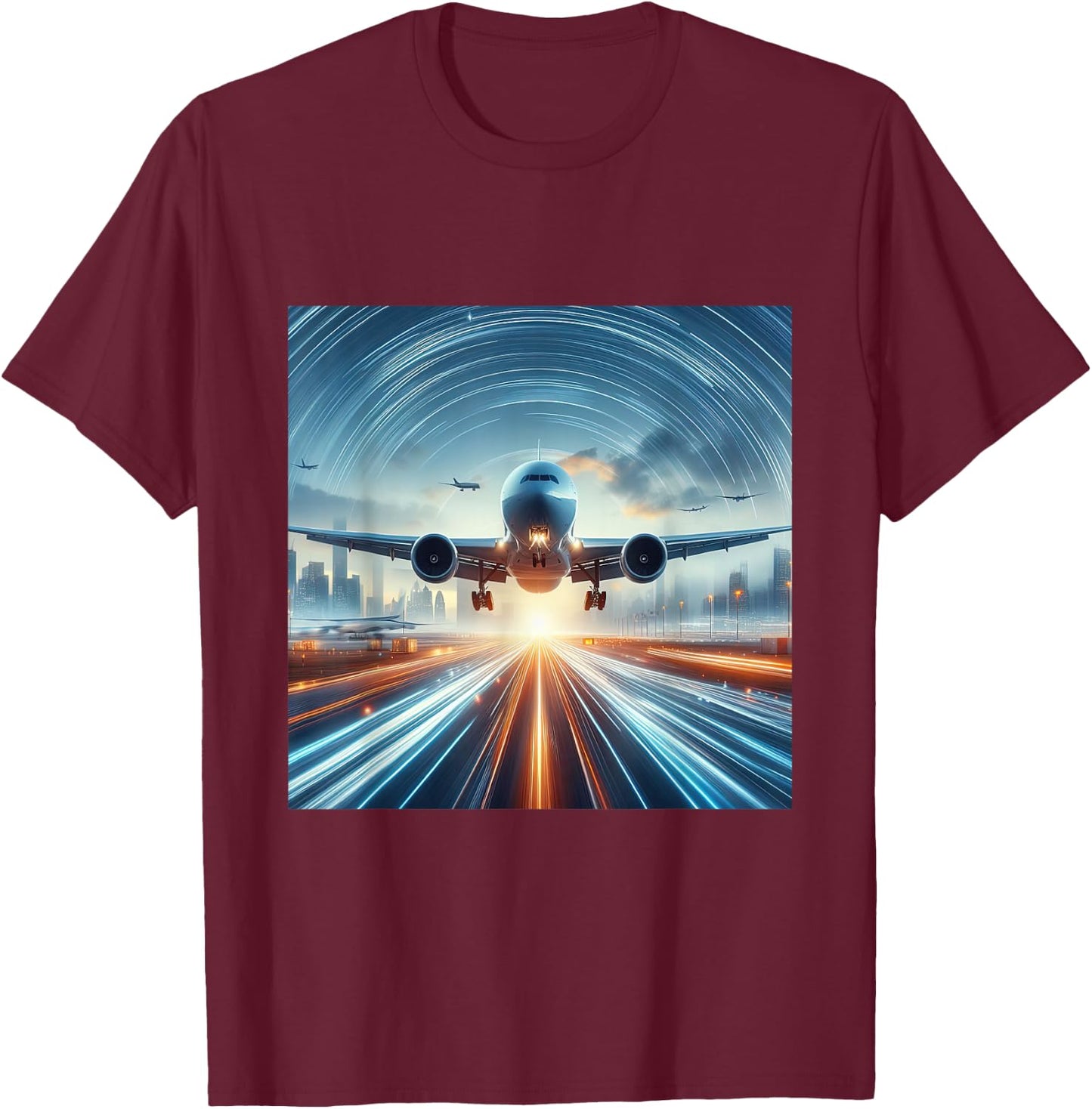 B-777 Aircraft Aviation Airplane Airport Runway Landing T-Shirt - T-Shirt | Maroon