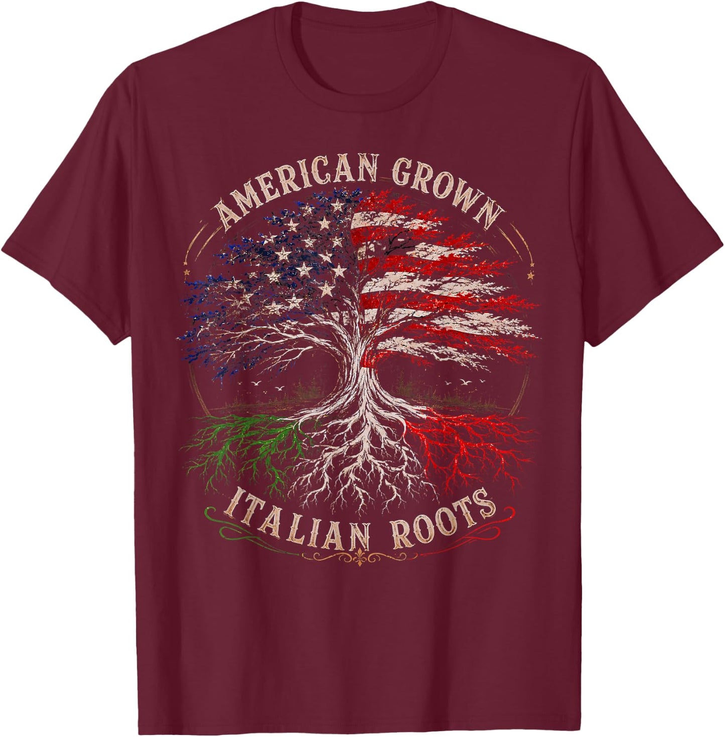 American Grown Italian Roots Family Tree Italy Flag Italian T-Shirt - T-Shirt | Maroon