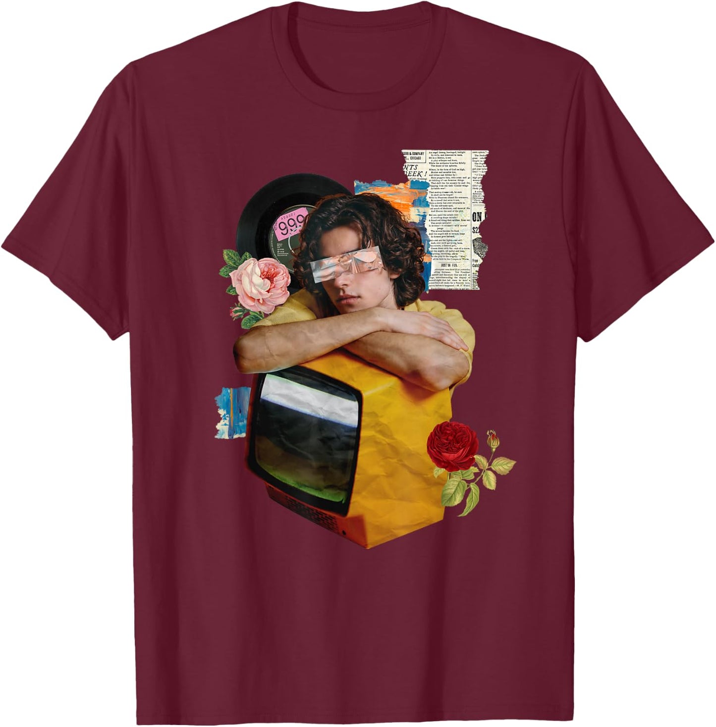 Retro Wrapped Paper TV Girl T-Shirt - T-Shirt | Maroon