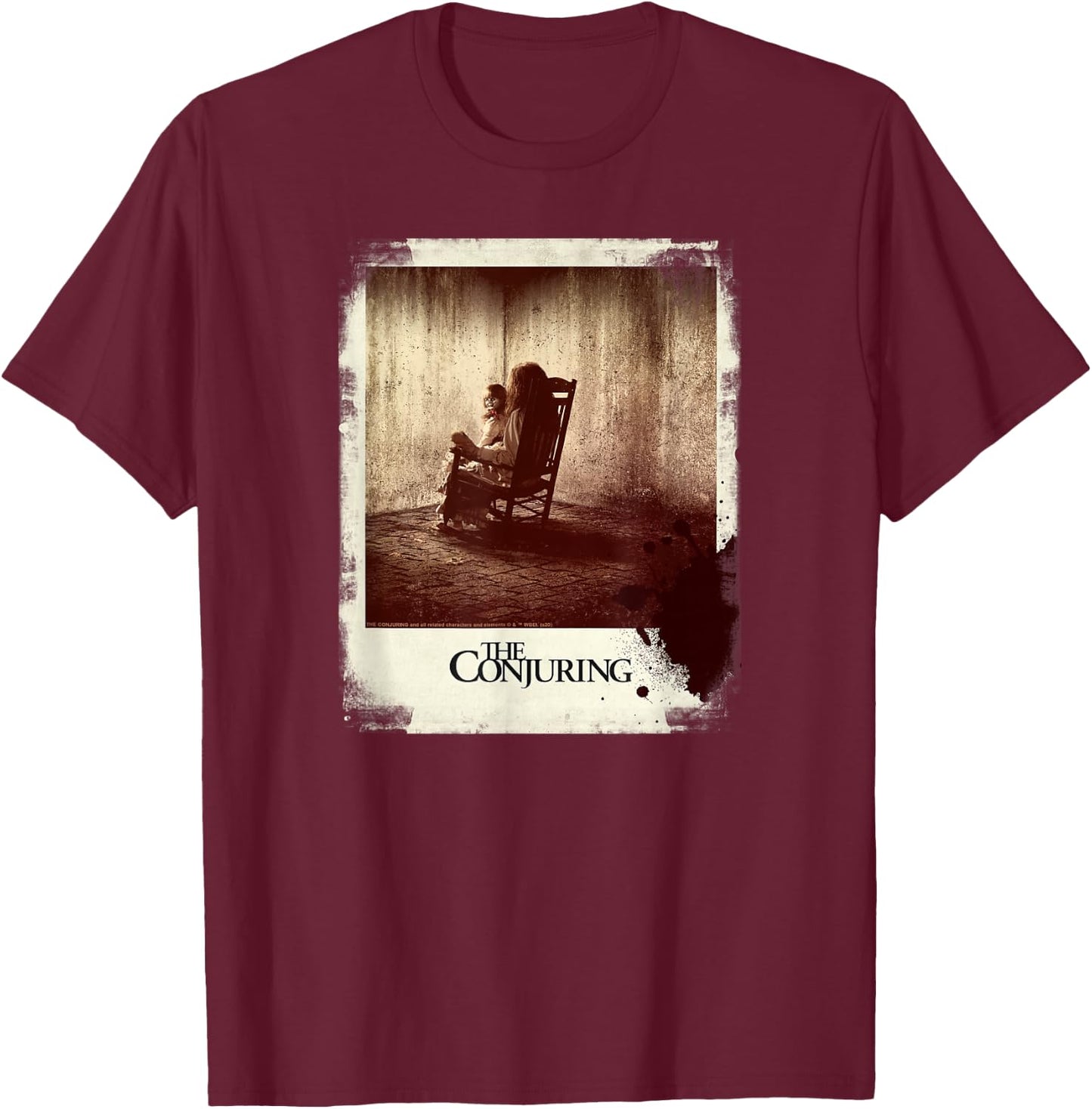 The Conjuring Grunge Annabelle Polaroid Horror Poster T-Shirt - T-Shirt | Maroon