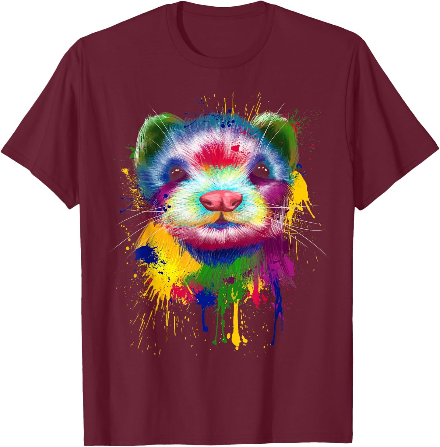 Ferret Artwork Face Hand Painting Splash Art Pet Polecat T-Shirt - T-Shirt | Maroon