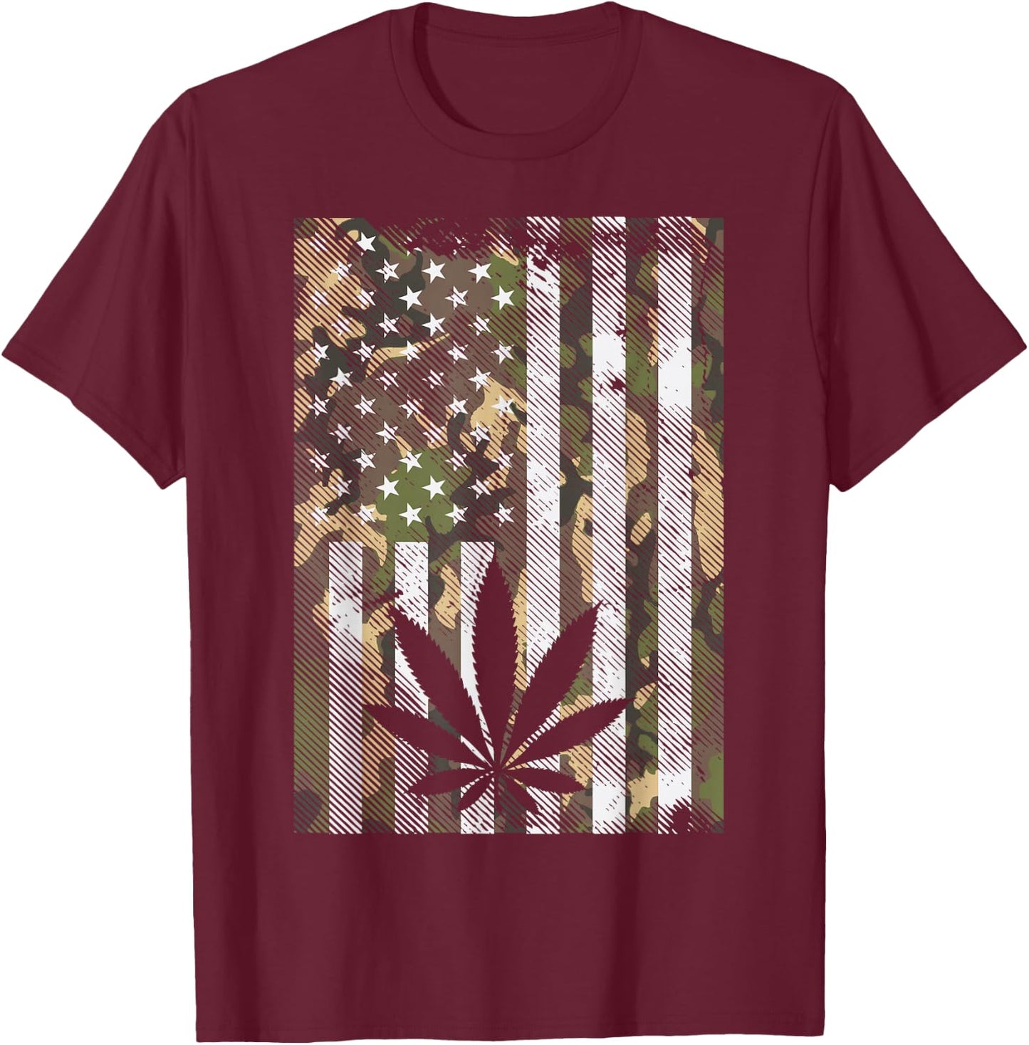 Camo American Flag Weed Cannabis Marijuana 420 Stoner Gift T-Shirt - T-Shirt | Maroon