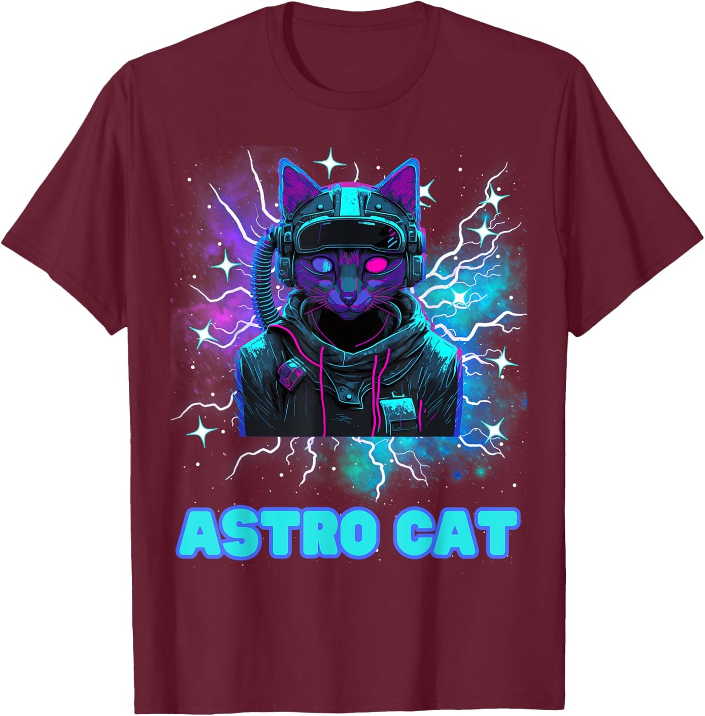 Astro Cat Kids & Adults Cosmic Cat Retro Space Cat Lover T-Shirt - T-Shirt | Maroon