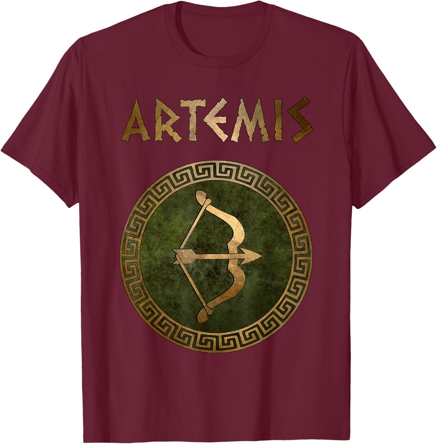 Artemis Greek Goddess of Hunting Antique Symbol T-Shirt - T-Shirt | Maroon