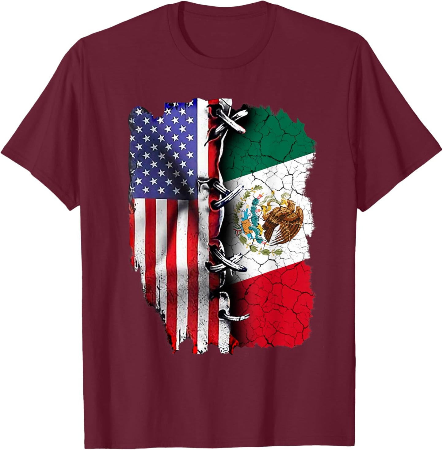 Mexican American Flag T-Shirt - T-Shirt | Maroon