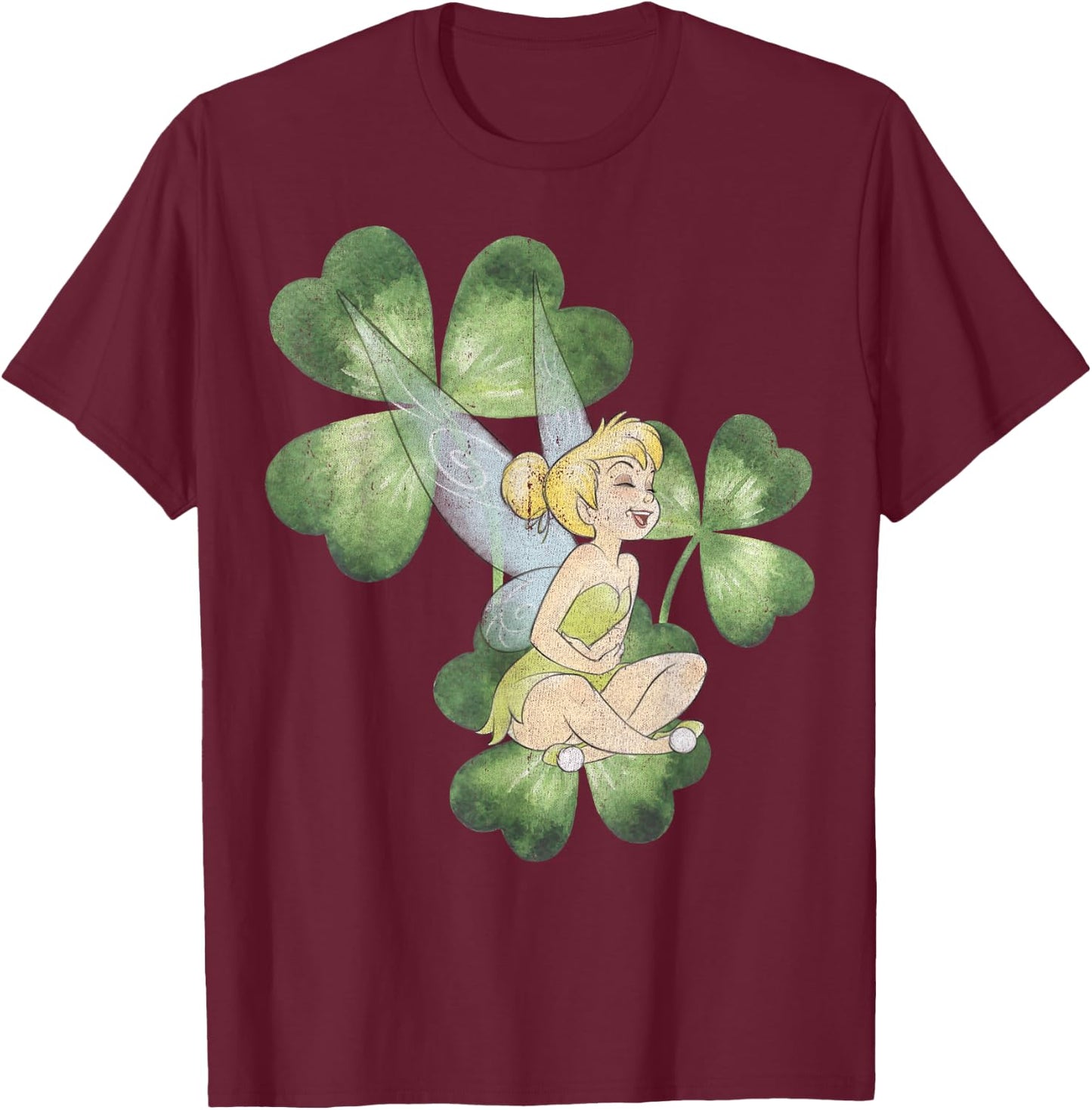 Disney Peter Pan St. Patrick's Day Tinker Bell Clover Retro T-Shirt - T-Shirt | Maroon