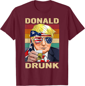 Donald Drunk Funny Trump Drinking Beer Party 4th of July T-Shirt - T-Shirt | Maroon