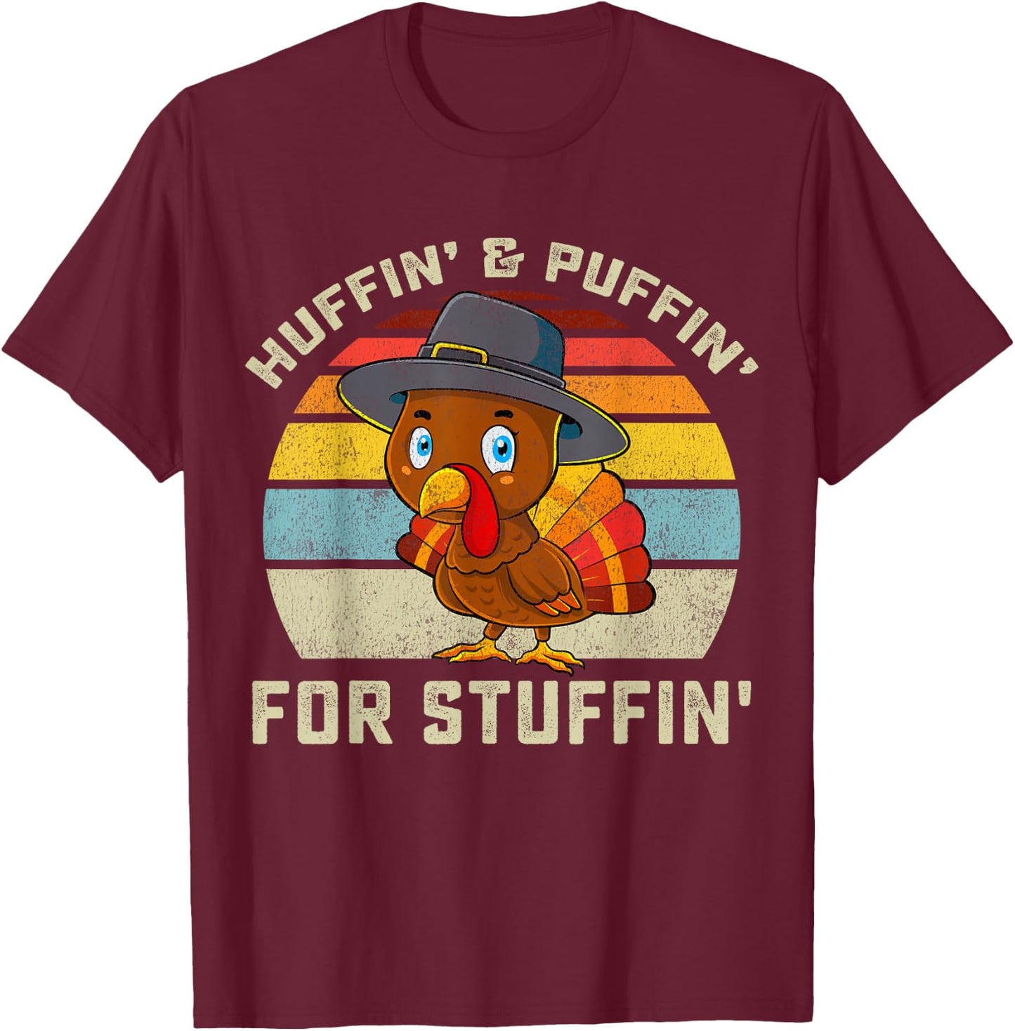 Thanksgiving Run Turkey Trot Huffin and Puffin T-Shirt - T-Shirt | Maroon