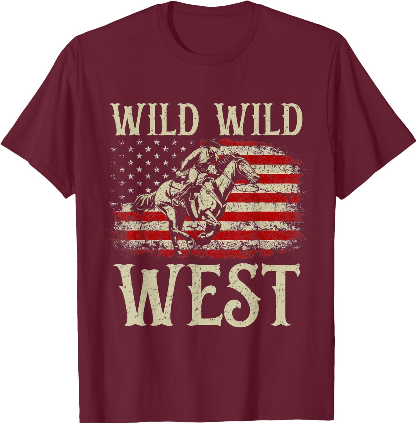 Wild Wild West Vintage Western Life Country Cowboy USA Flag T-Shirt - T-Shirt | Maroon
