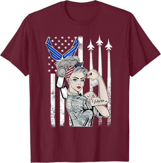 USAF Air Force Women Proud Shirt, Air Force Veteran Gift T-Shirt - T-Shirt | Maroon