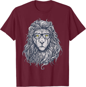 Cool Lion in Glasses Hipster Funny Nerd Humor T-Shirt - T-Shirt | Maroon