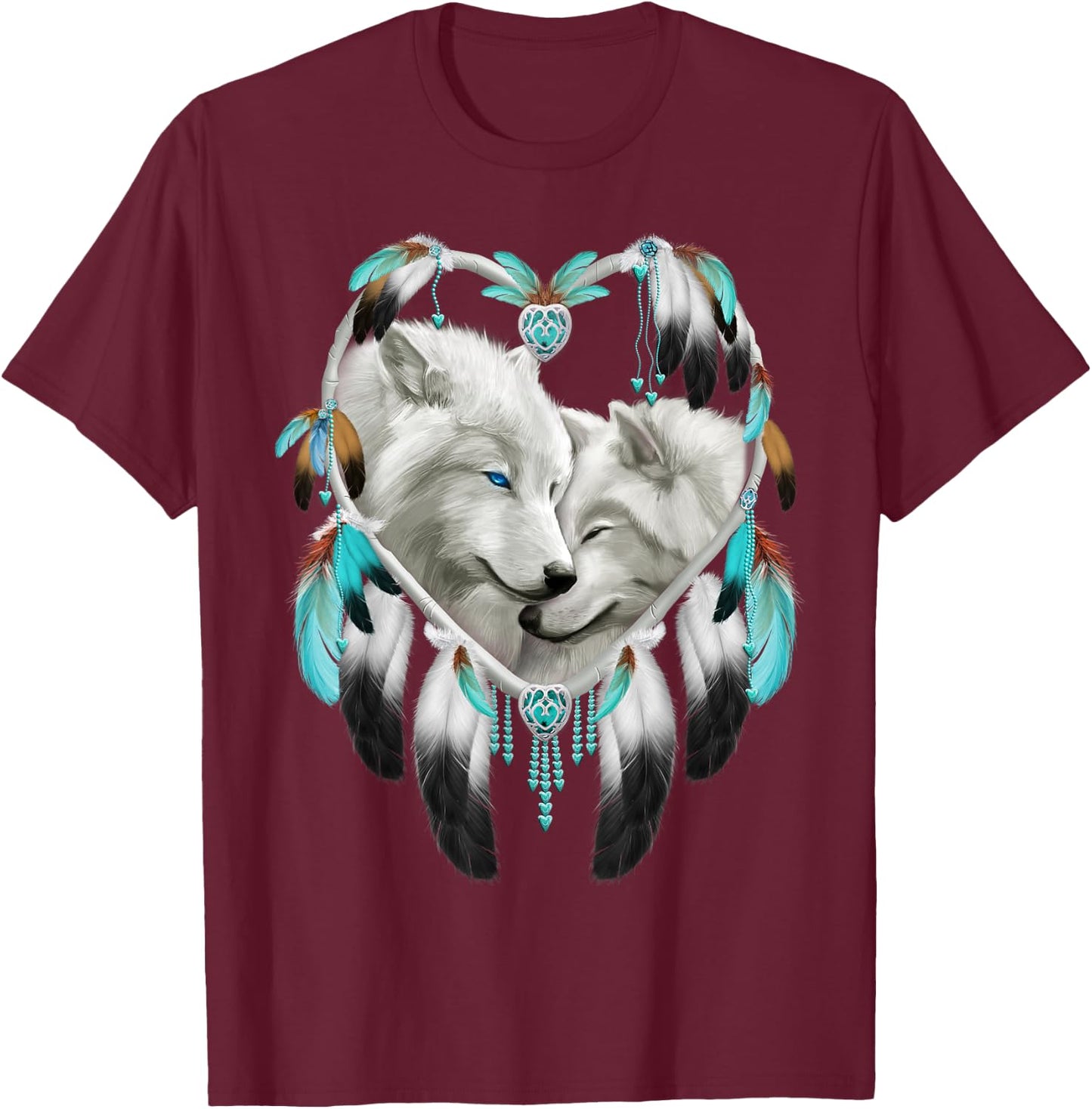 Wolf Lover Heart Dream Catcher T-Shirt - T-Shirt | Maroon