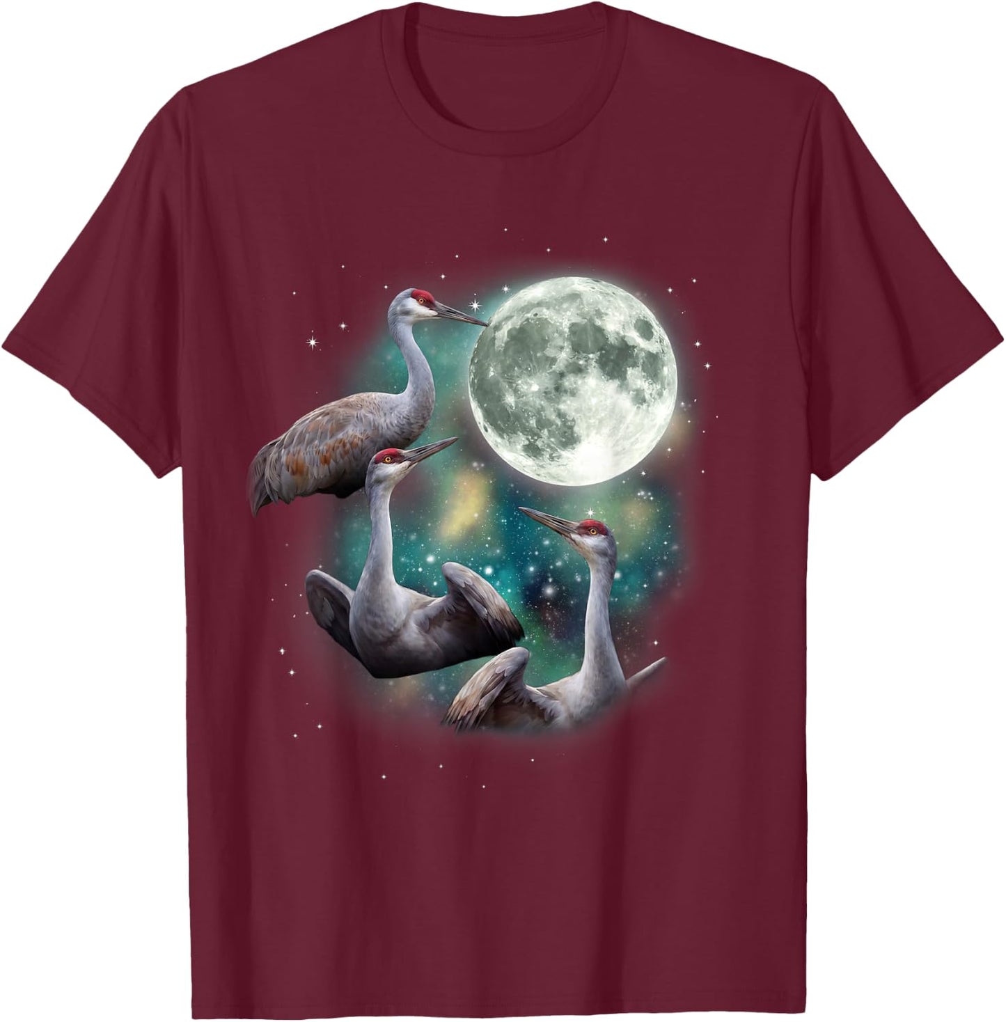 Three Crane Moon | Funny Sandhill Crane Bird Meme T-Shirt - T-Shirt | Maroon