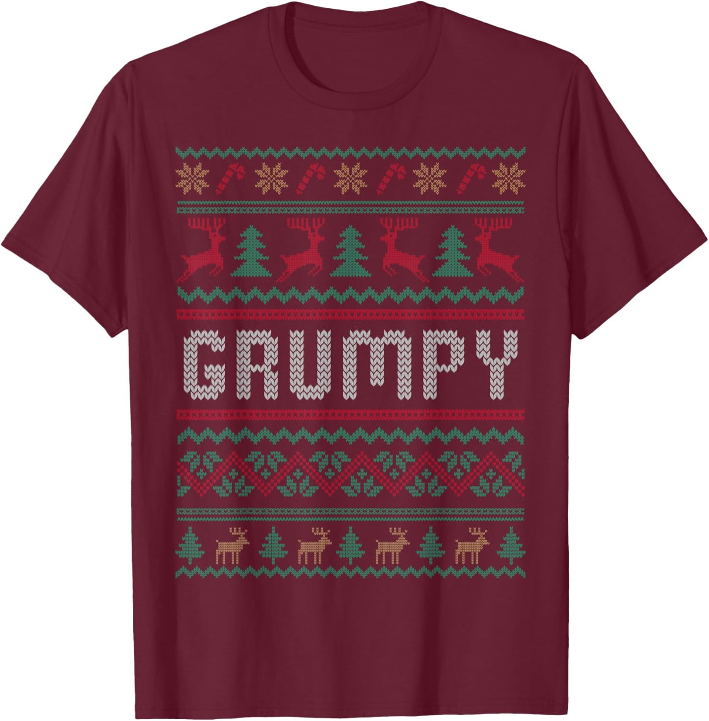 Merry Xmas Ugly Sweater Funny Family Apparel Gifts Grumpy Ugly Sweater Christmas Family Matching Pajama T-Shirt - T-Shirt | Maroon