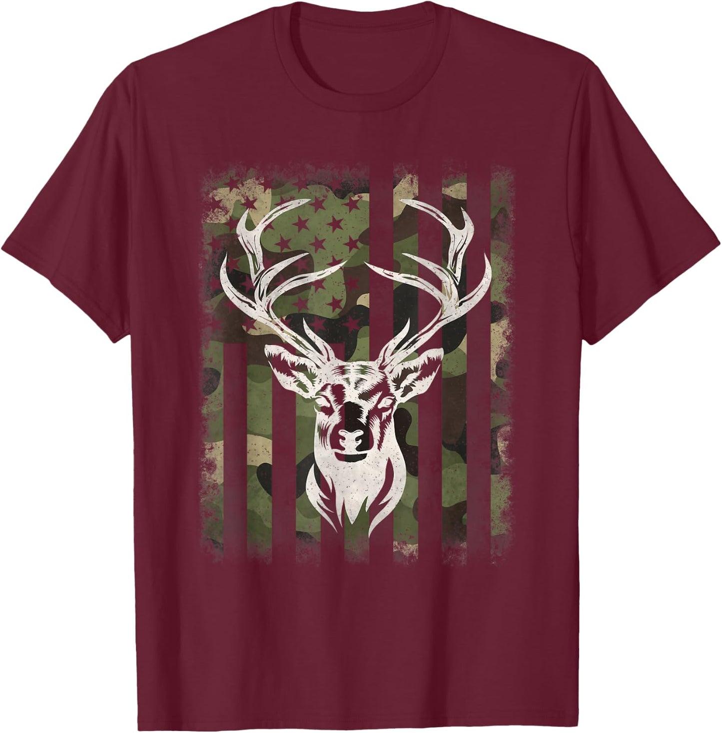 Camouflage American Flag Camo Deer Hunting Hunter Men T-Shirt - T-Shirt | Maroon