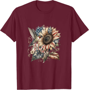 American Flag Sunflower Patriotic 250th Floral Vintage Women T-Shirt - T-Shirt | Maroon