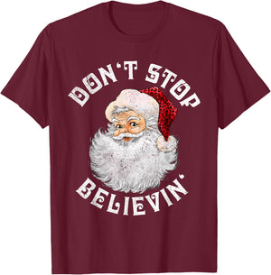 Don't Stop Believin Christmas Santa Pajamas Boys Kids Xmas T-Shirt - T-Shirt | Maroon