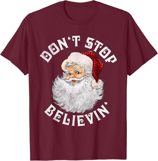 Don't Stop Believin Christmas Santa Pajamas Boys Kids Xmas T-Shirt - T-Shirt | Maroon