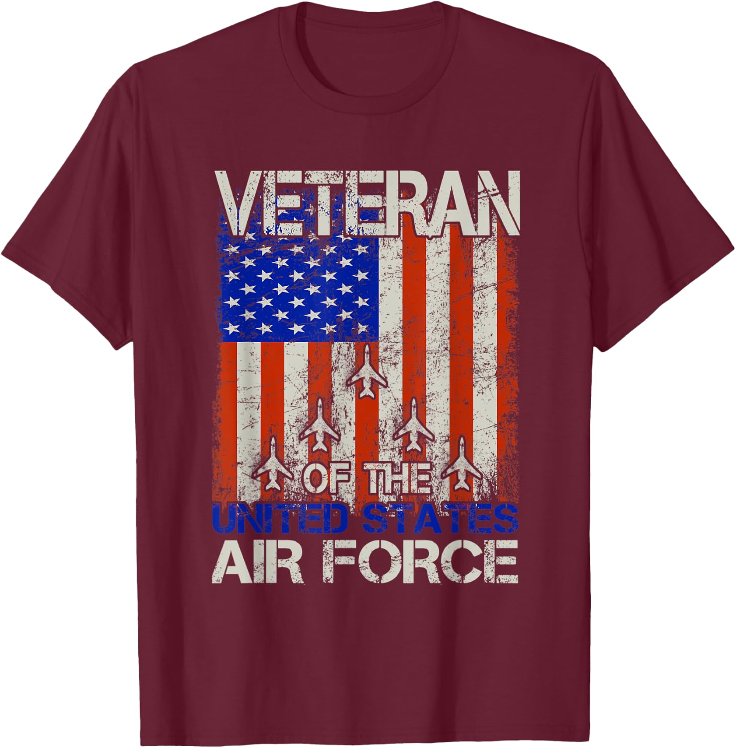 Veteran of the United States Air Force USAF Retro US Flag T-Shirt - T-Shirt | Maroon