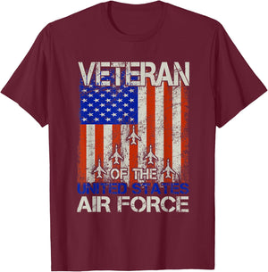Veteran of the United States Air Force USAF Retro US Flag T-Shirt - T-Shirt | Maroon