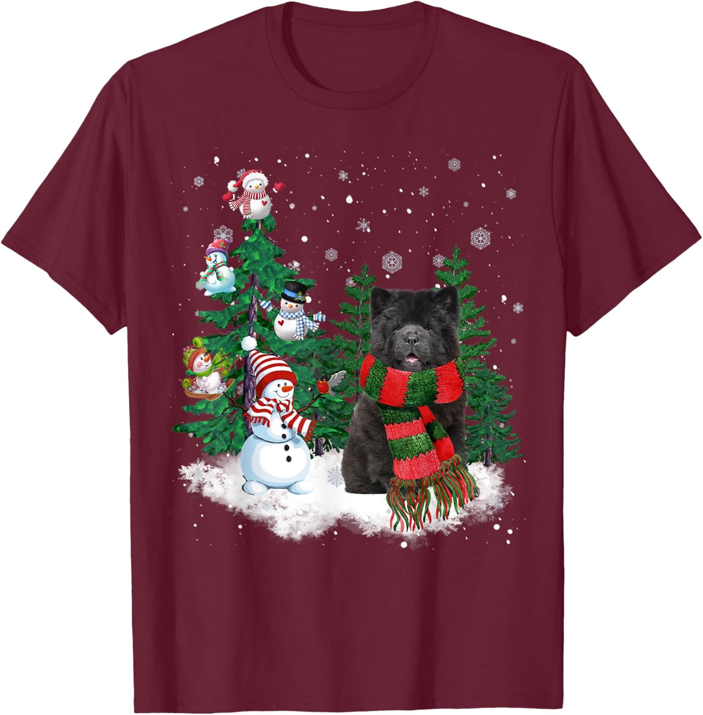 Chow Chow Dog Christmas Snowman Xmas Tree Pajama T-Shirt - T-Shirt | Maroon