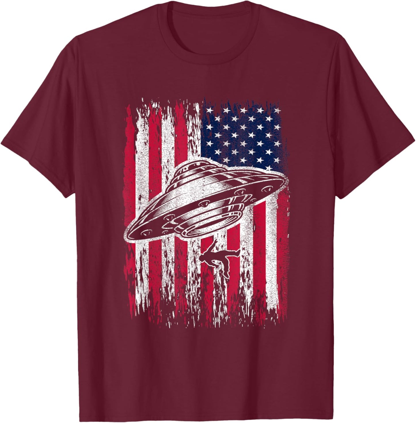 UFO Alien Abduction 4th Of July Gift USA Flag Alien T-Shirt - T-Shirt | Maroon