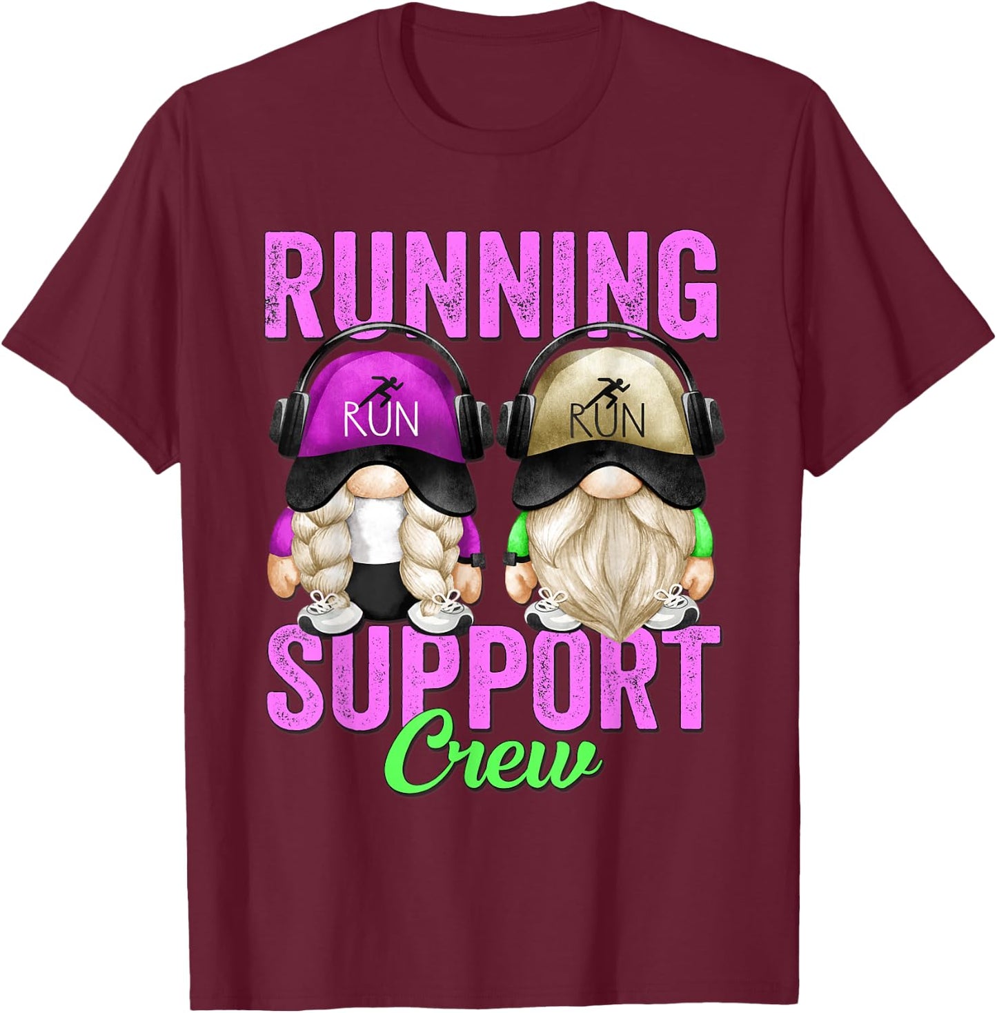 Funny Marathon Runner Gnome For Teacher Running Support Crew T-Shirt - T-Shirt | Maroon