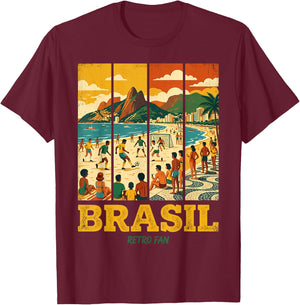 Vintage Brasil Beach Futebol Retro Fan Rio Graphic T-Shirt - T-Shirt | Maroon