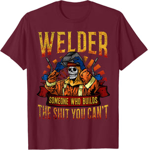 Fathers Day Welder mask Metal Hood Gloves Gas welding Gift T-Shirt - T-Shirt | Maroon