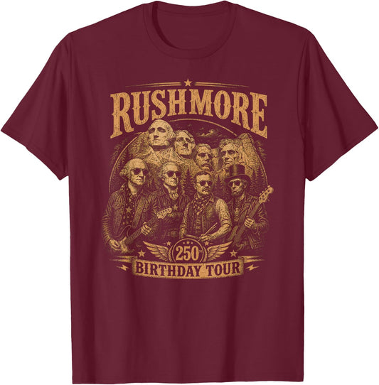 Happy 250th Birthday America Mount Rushmore Rock Star T-Shirt - T-Shirt | Maroon