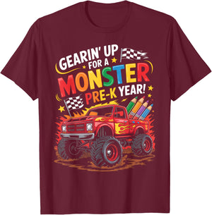 Back to School Preschool Pre-K Monster Truck First Day Boys T-Shirt - T-Shirt | Maroon