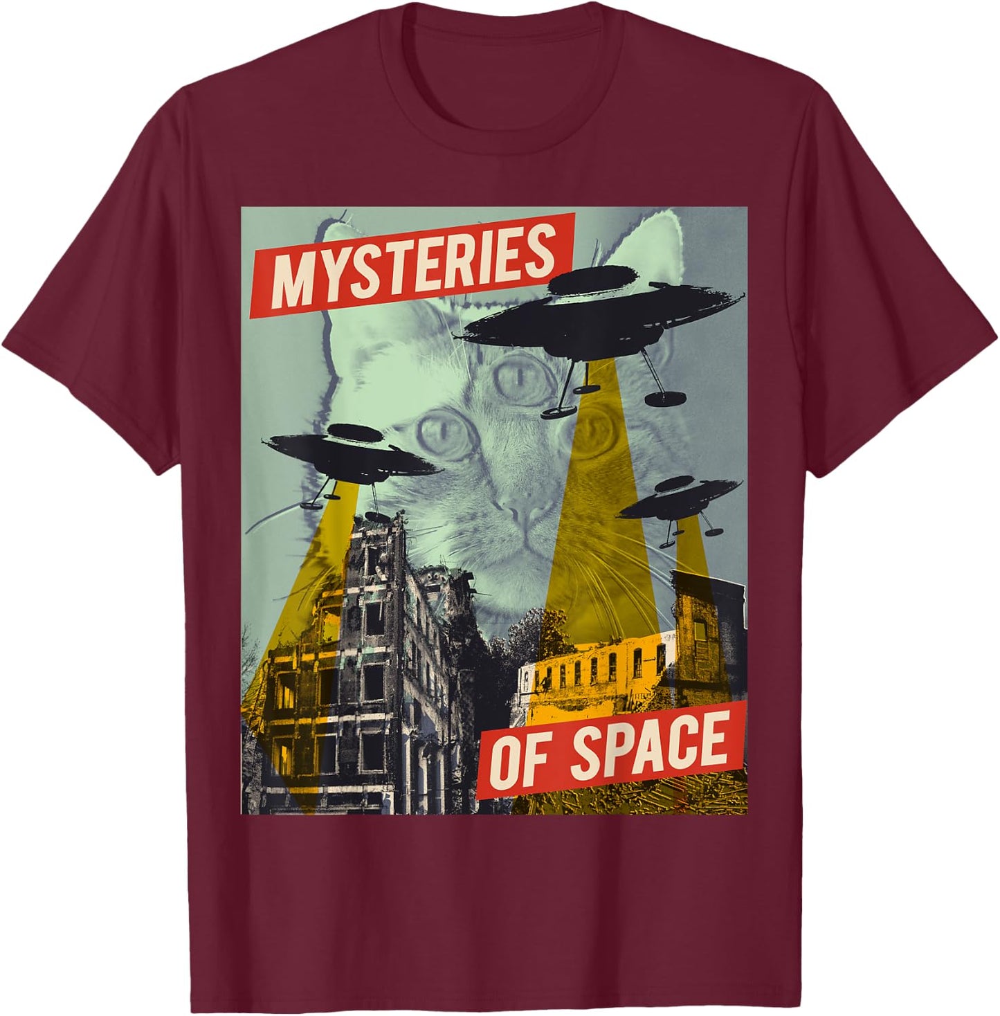 Cat Ufo Flying Saucer Invasion Science Fiction Abduction Kid T-Shirt - T-Shirt | Maroon