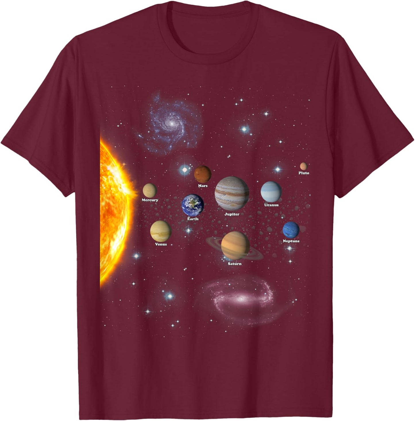 Boys Girls Kids Realistic Solar System Christmas T-Shirt - T-Shirt | Maroon