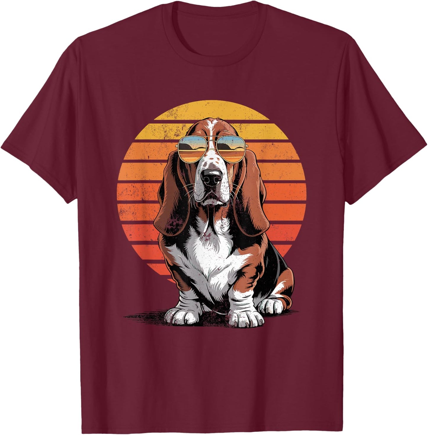 Cool Retro Basset Hound Dog Mom Dad Vintage Pet Lovers T-Shirt - T-Shirt | Maroon