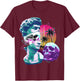 Vaporwave David Bust Statue with Skulls & Palm Tree Art T-Shirt - T-Shirt | Maroon