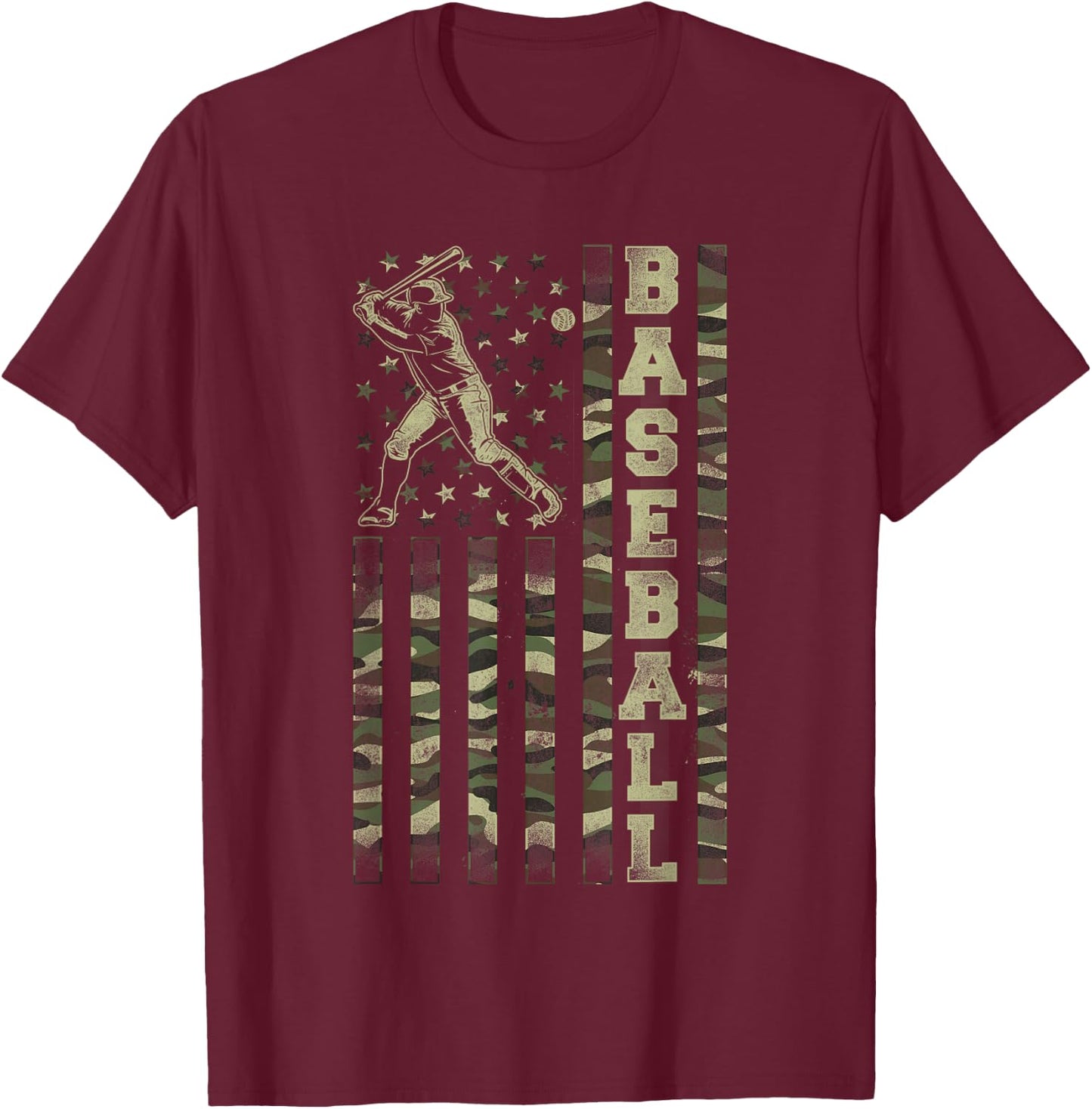 Baseball Fan Usa American Flag Camo Camouflage T-Shirt - T-Shirt | Maroon