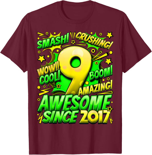 9 Year Old Gifts for Boys 9th Birthday Boy 9 Year Old Boy T-Shirt - T-Shirt | Maroon
