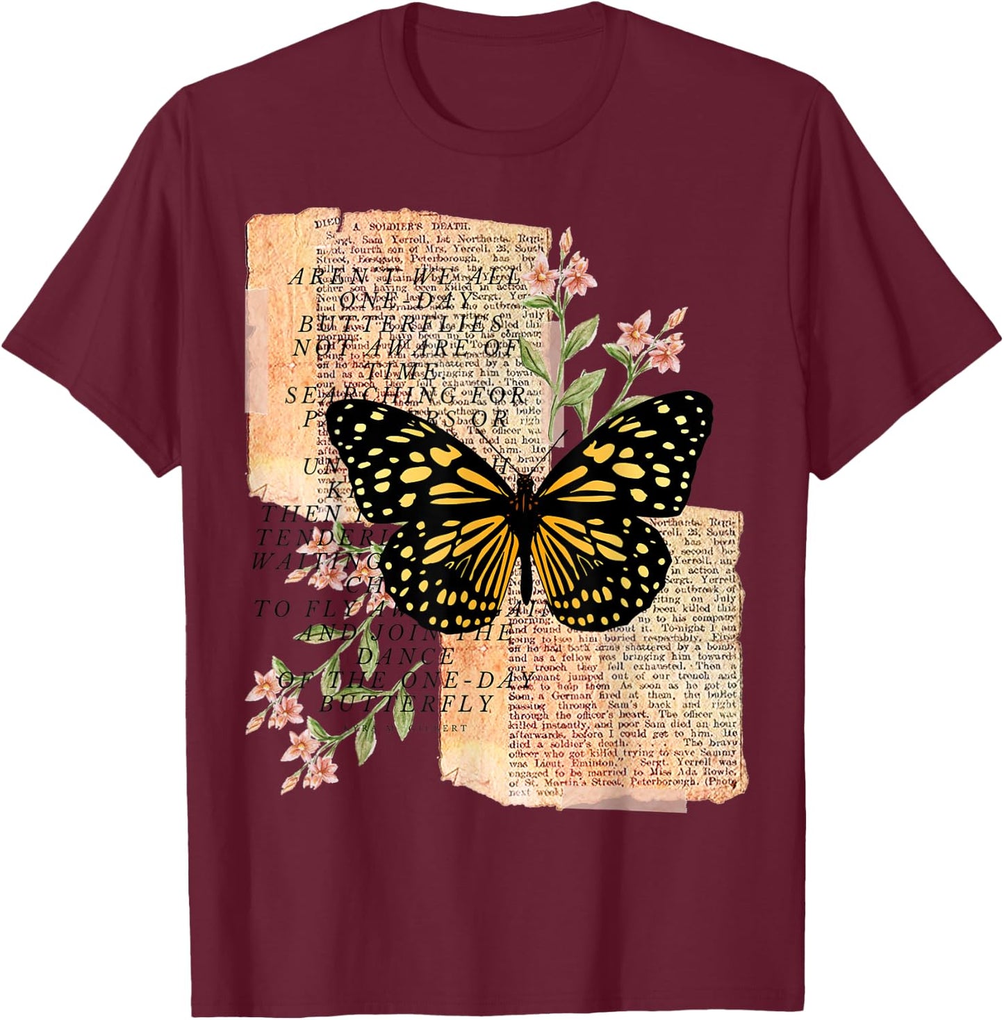 One Day Butterflies T-Shirt - T-Shirt | Maroon