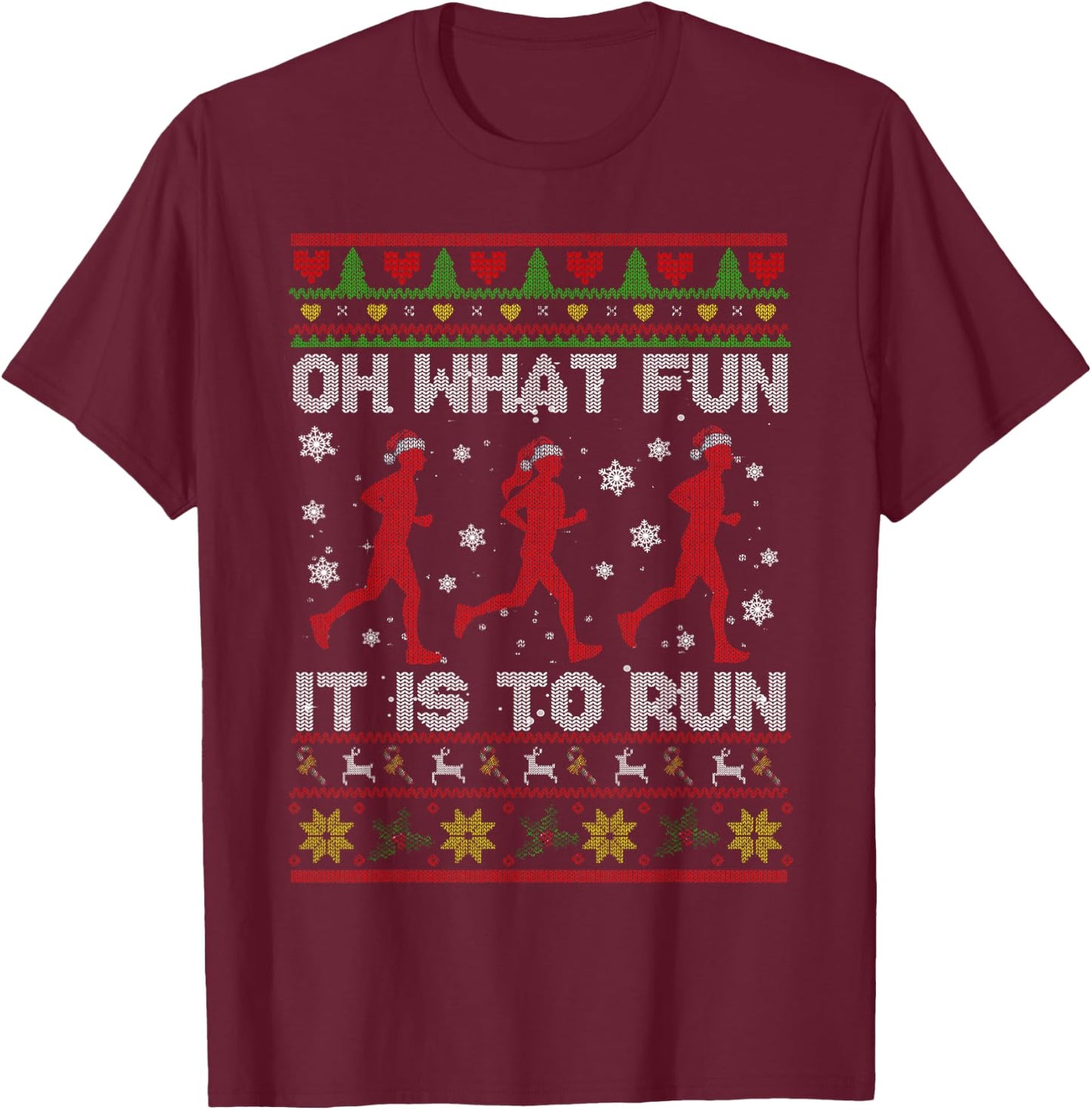 Oh What Fun It is to Run Xmas Santa Runner Running Sweater T-Shirt - T-Shirt | Maroon