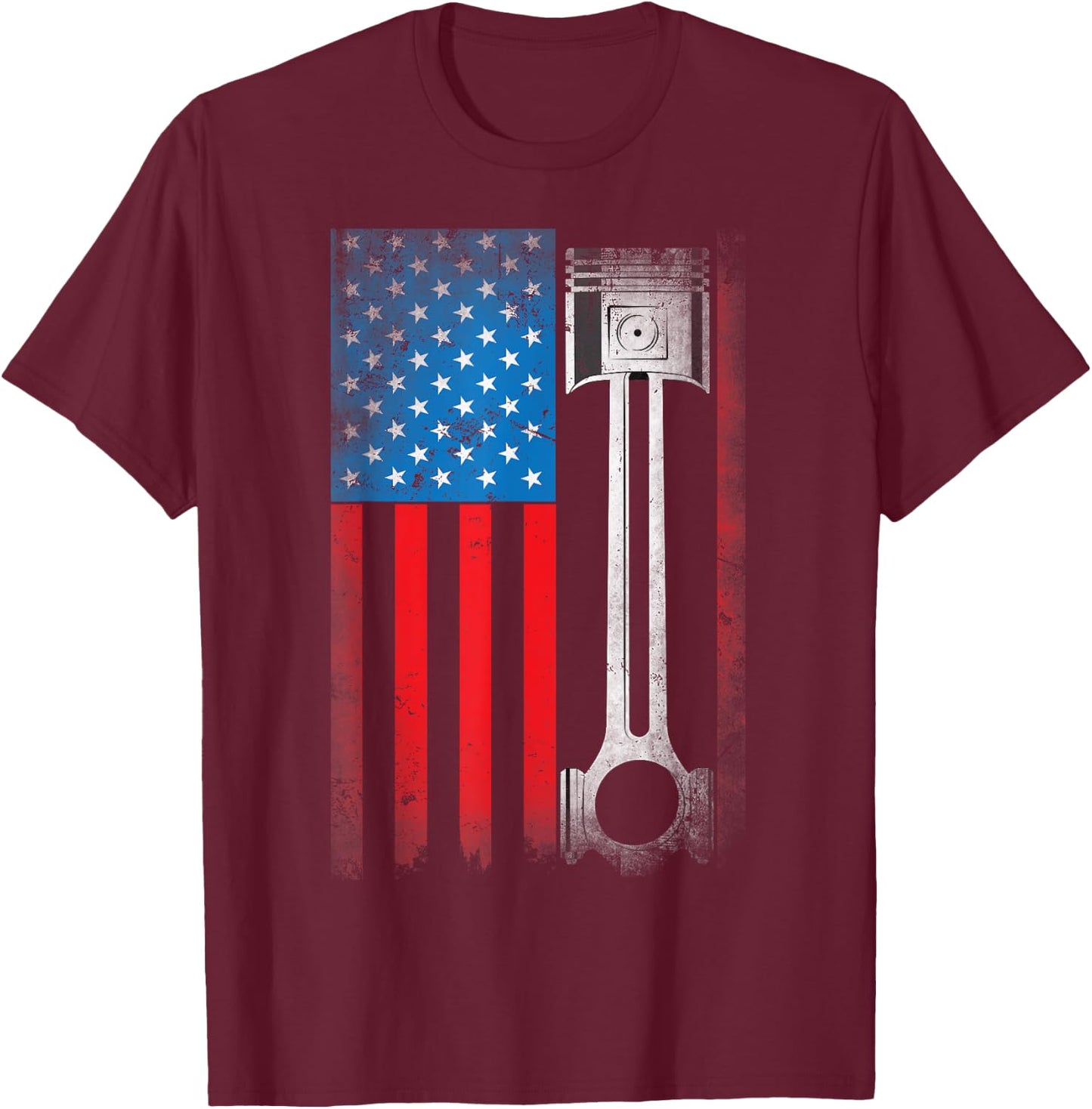 Horsepower Vintage Auto USA US American Flag Piston Racing T-Shirt - T-Shirt | Maroon